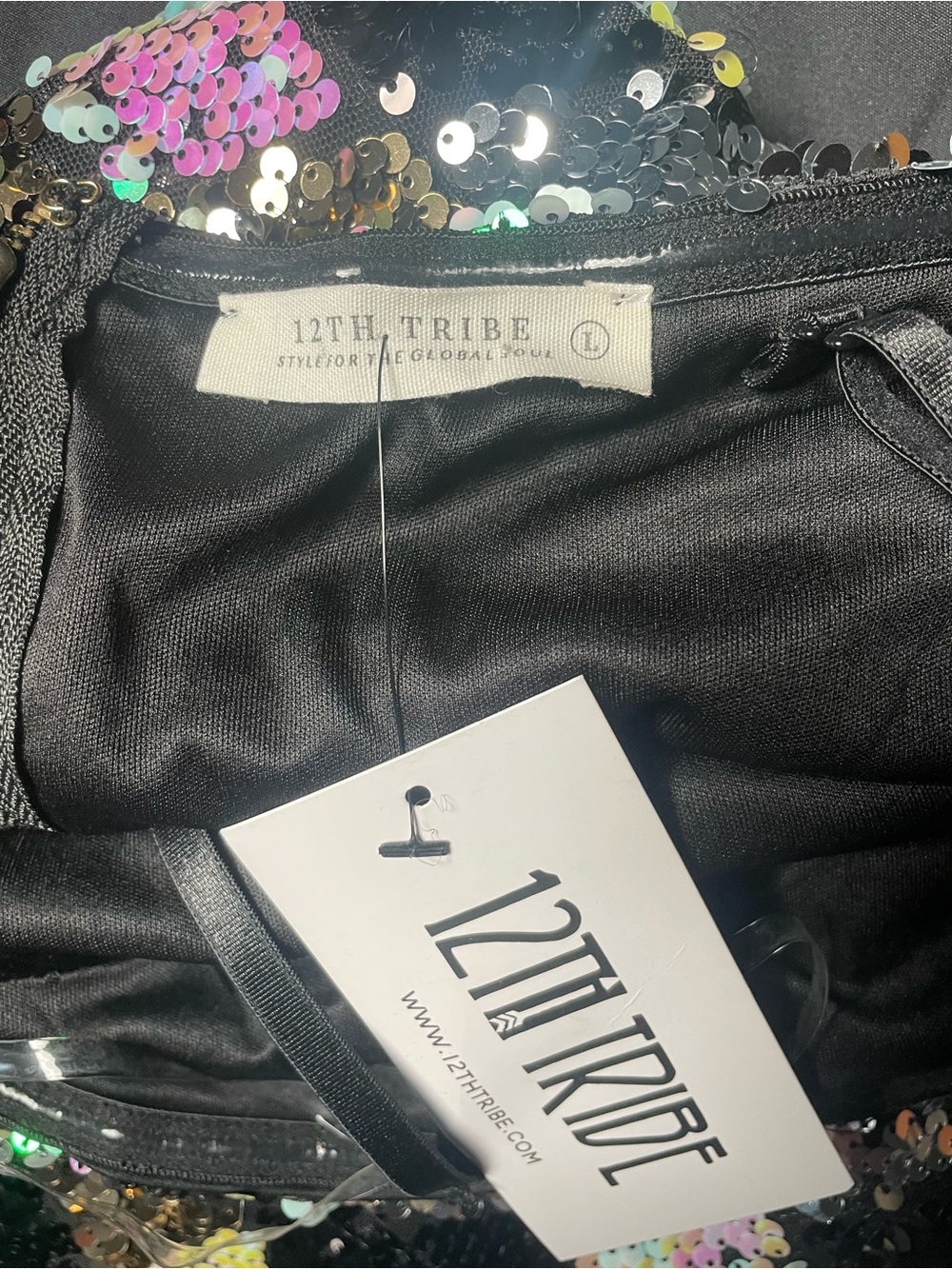 NWT 12th Tribe Girls' Sequin Diamond Party Dress - Black, Pink & Mint - Picture 2 of 8
